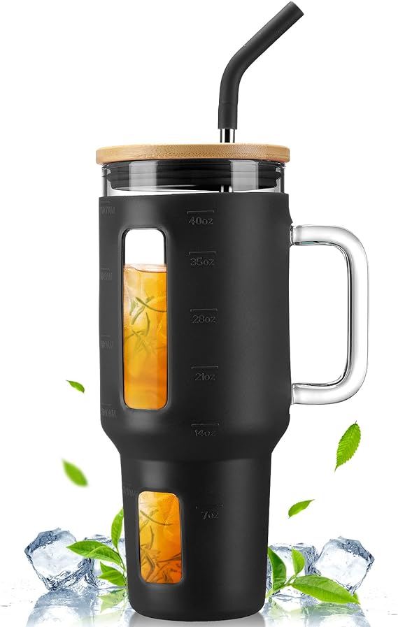 40 oz Glass Tumbler with Handle