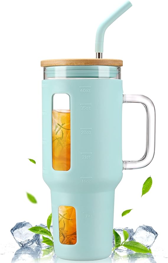 40 oz Glass Tumbler with Handle
