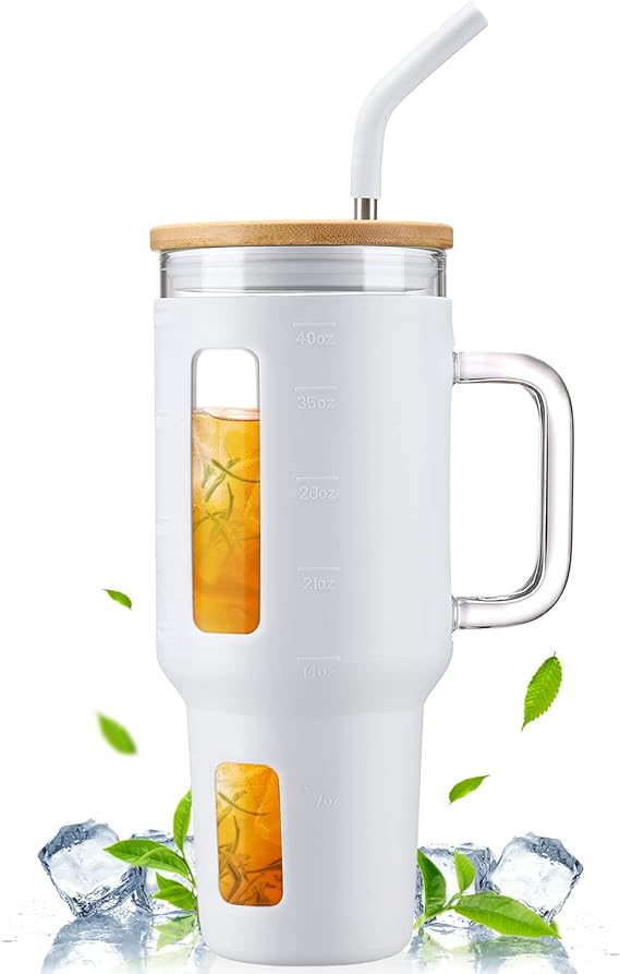 40 oz Glass Tumbler with Handle