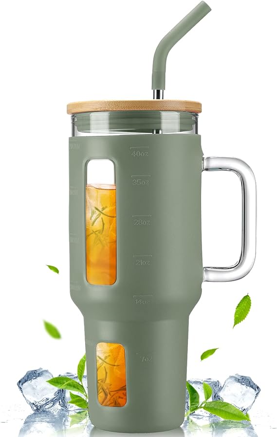 40 oz Glass Tumbler with Handle
