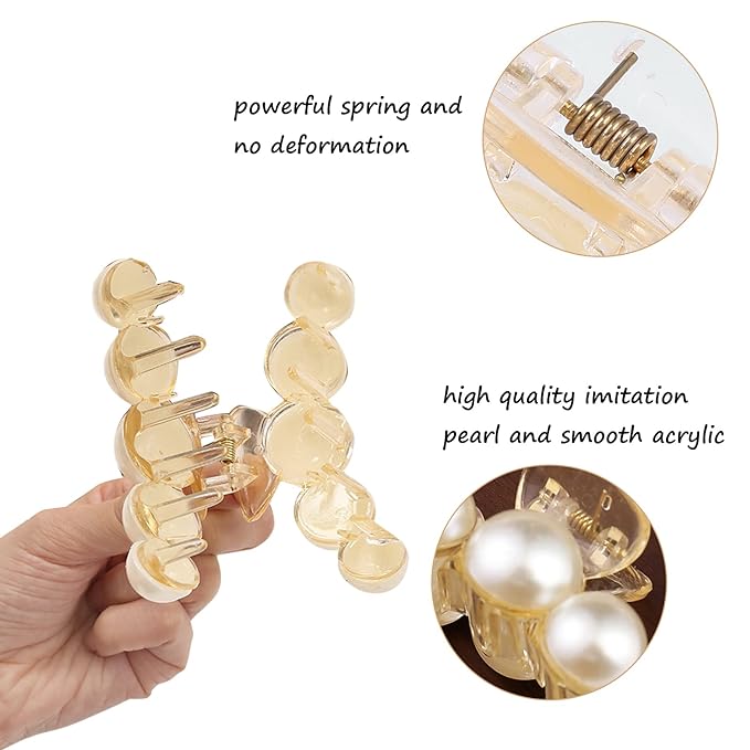 4 PCS Large Pearl Hair Claw Clips