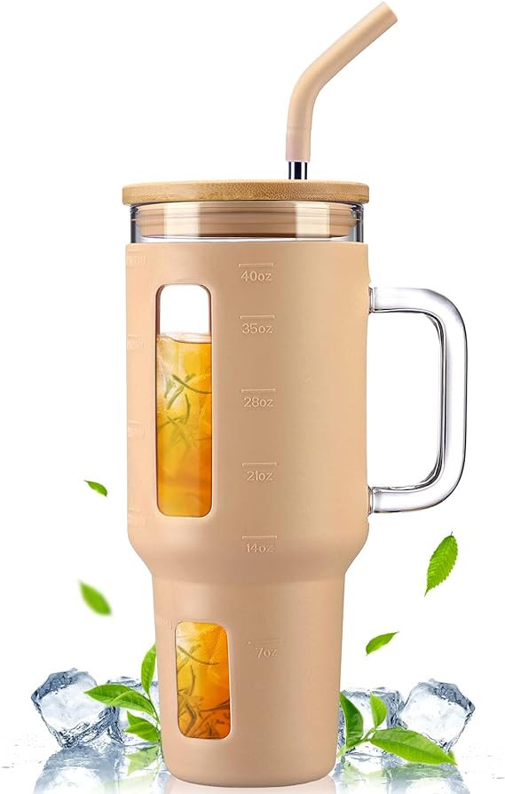 40 oz Glass Tumbler with Handle