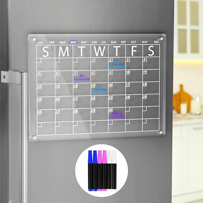 16"x12" Inch Acrylic Clear Magnetic Dry Erase Board Calendar