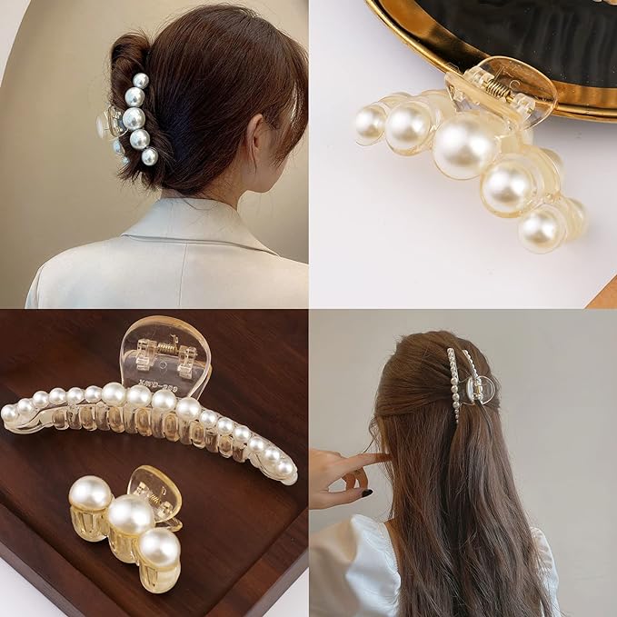 4 PCS Large Pearl Hair Claw Clips