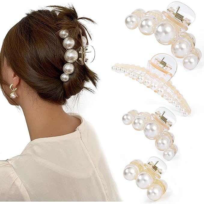 4 PCS Large Pearl Hair Claw Clips