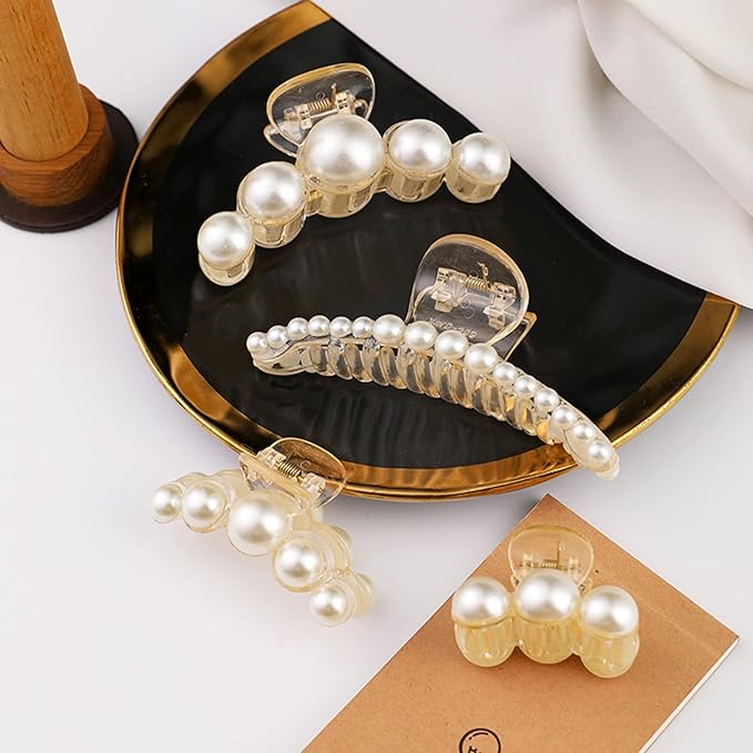 4 PCS Large Pearl Hair Claw Clips