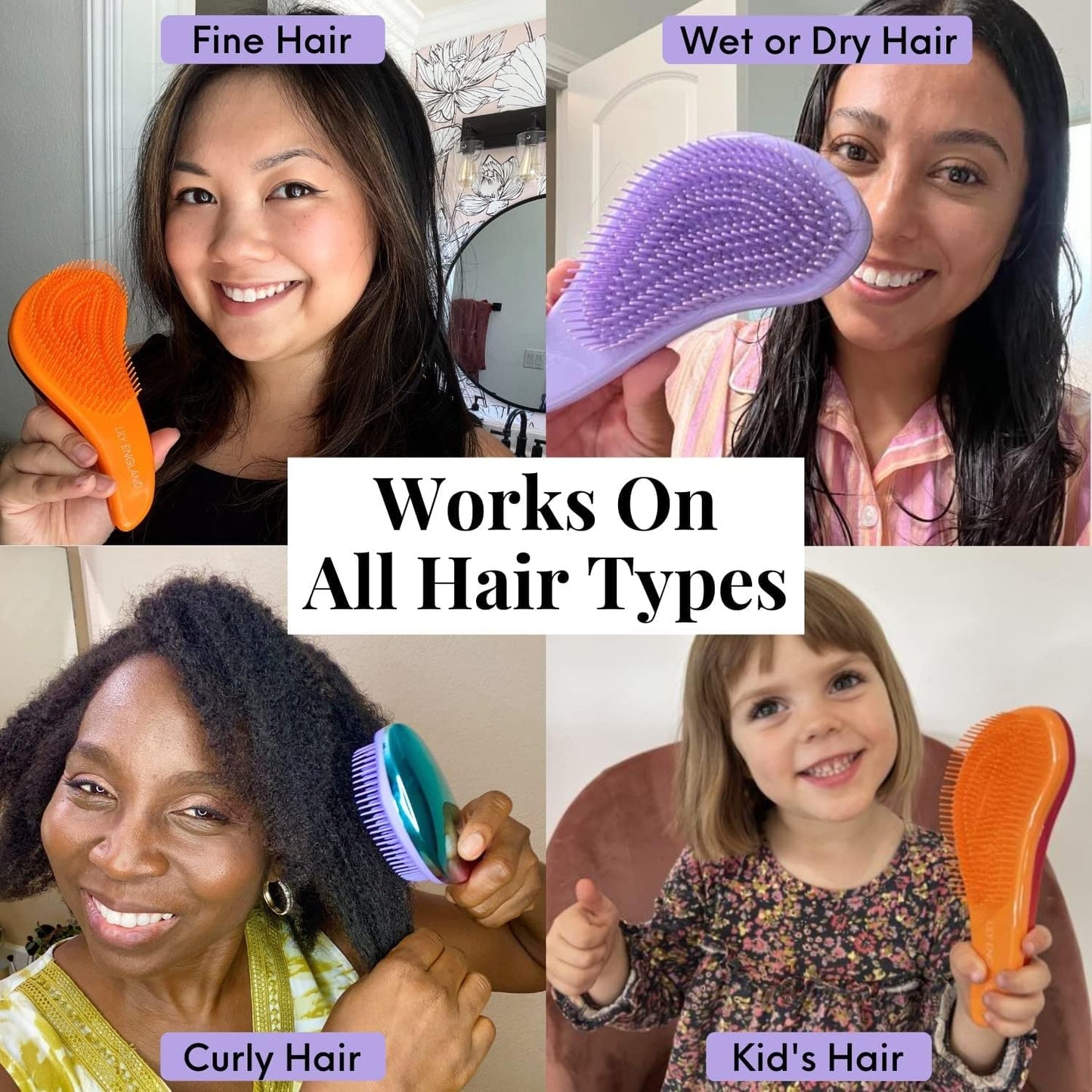 Detangler for Curly or Straight, Wet and Dry Hair, No-Pain Brush