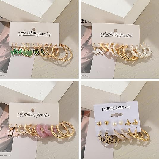 32 Pairs of Hypoallergenic Gold Earrings Set