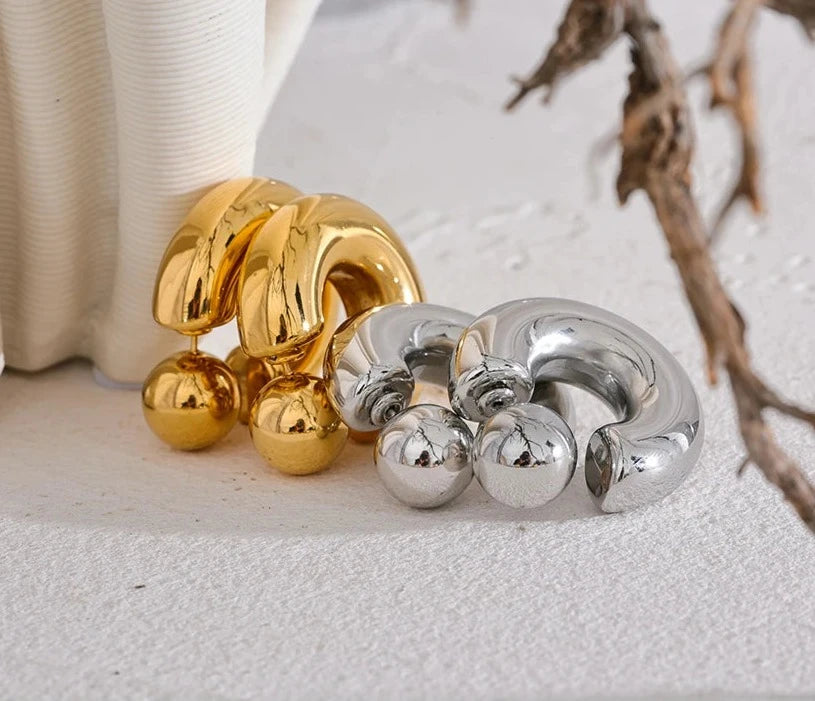 C-Shape Round Chunky Hoop Earrings