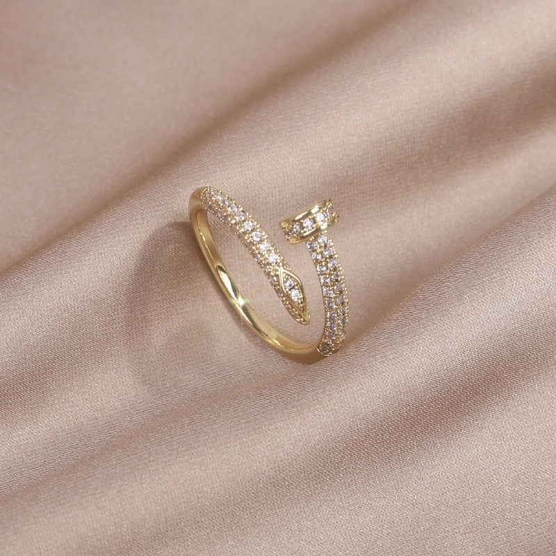 14K Gold Plated & Cubic Zirconia Adjustable Stacking Rings and Earrings