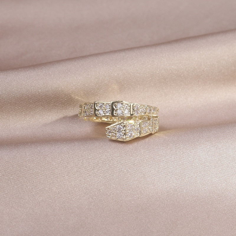 14K Gold Plated & Cubic Zirconia Adjustable Stacking Rings and Earrings