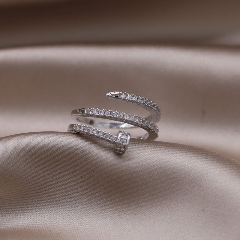 14K Gold Plated & Cubic Zirconia Adjustable Stacking Rings and Earrings