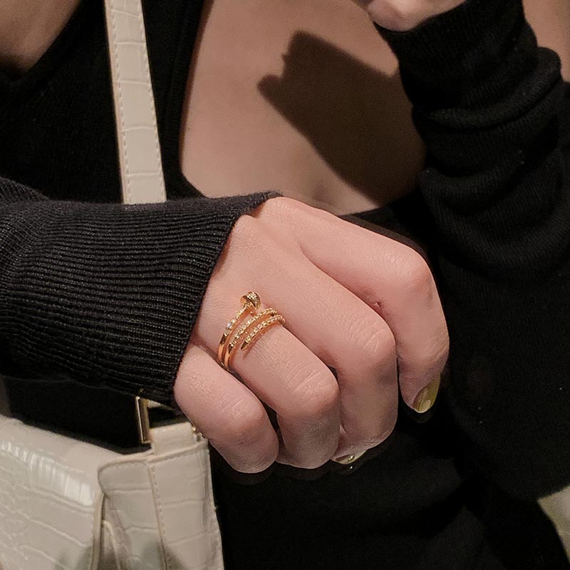 14K Gold Plated & Cubic Zirconia Adjustable Stacking Rings and Earrings