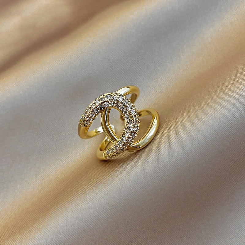 14K Gold Plated & Cubic Zirconia Adjustable Stacking Rings and Earrings