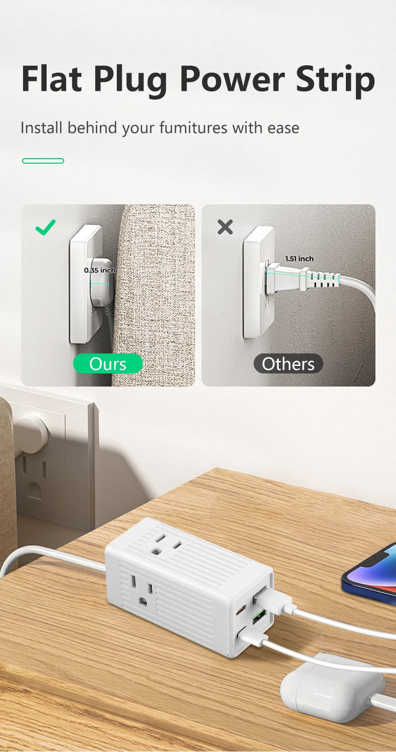 18W USB C Travel Power Strip, 4 Outlets 3 USB Ports