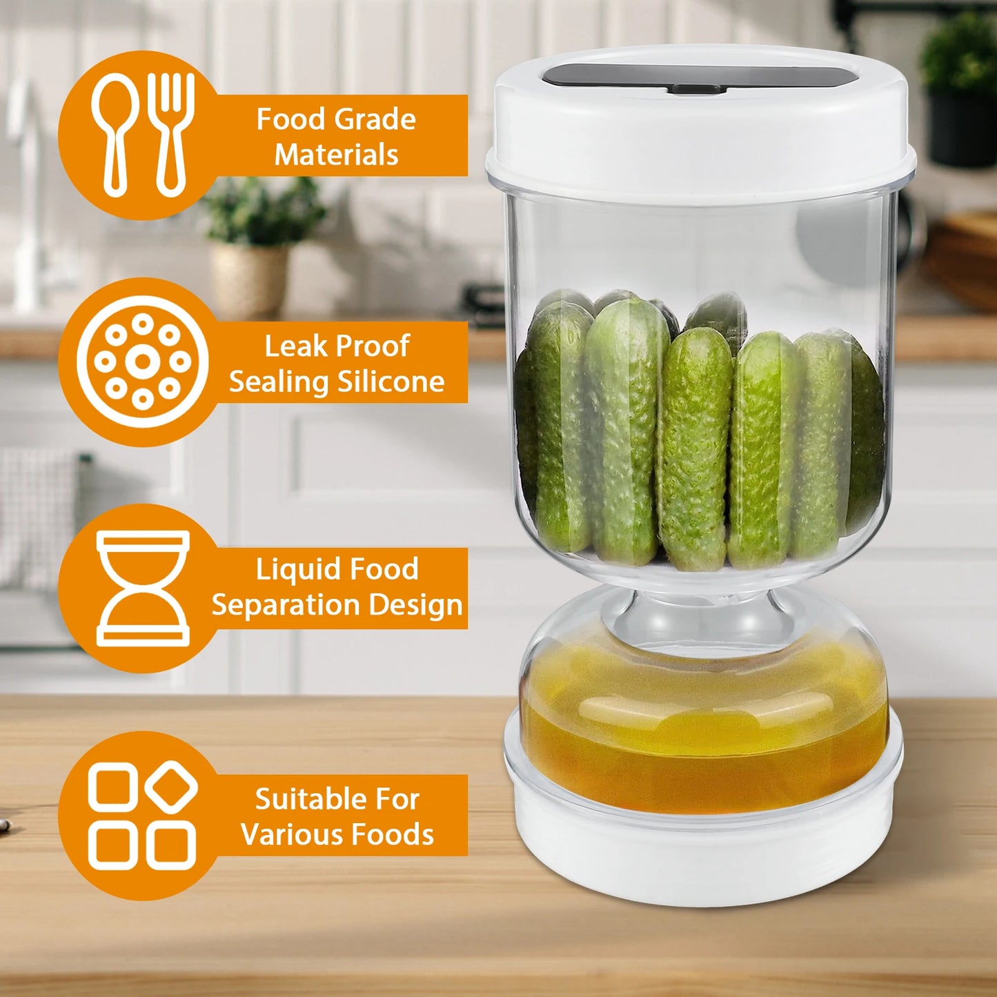 Pickle Jar with Strainer Flip