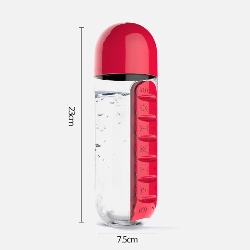2 in 1 600ml 7 Grid Medicine Water Bottle