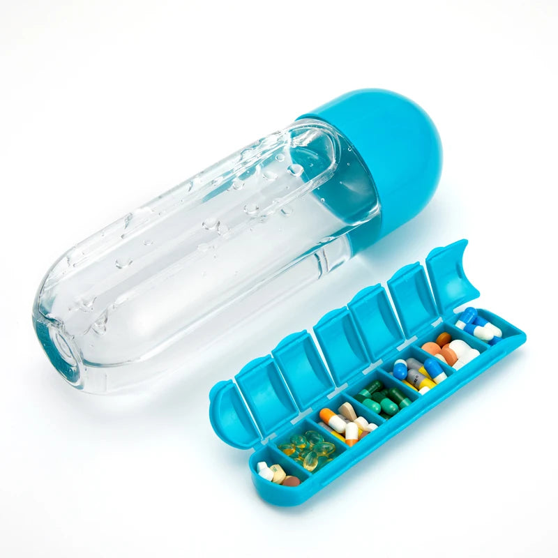 2 in 1 600ml 7 Grid Medicine Water Bottle