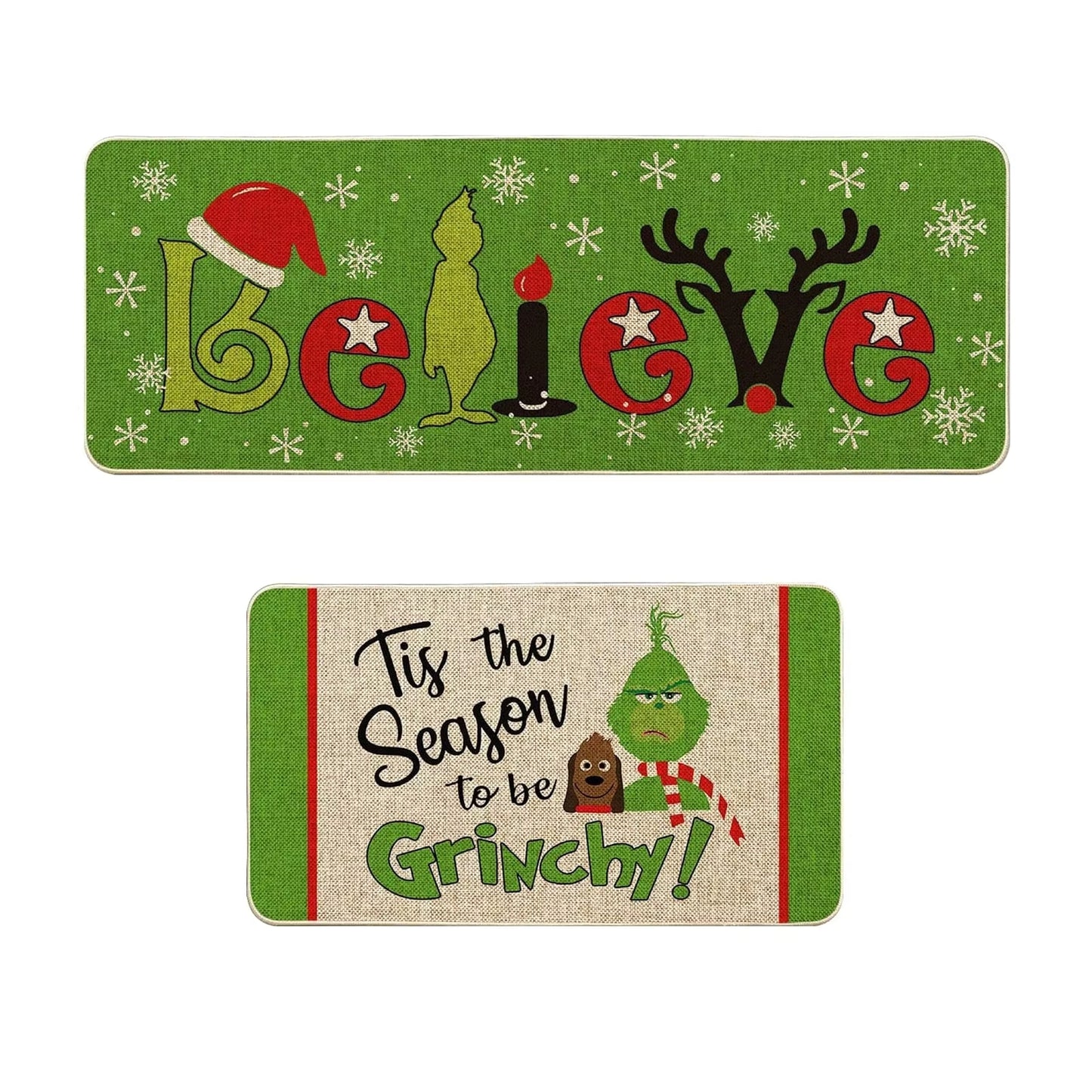 Merry Grinchmas Kitchen Rugs and Mats Set of 2