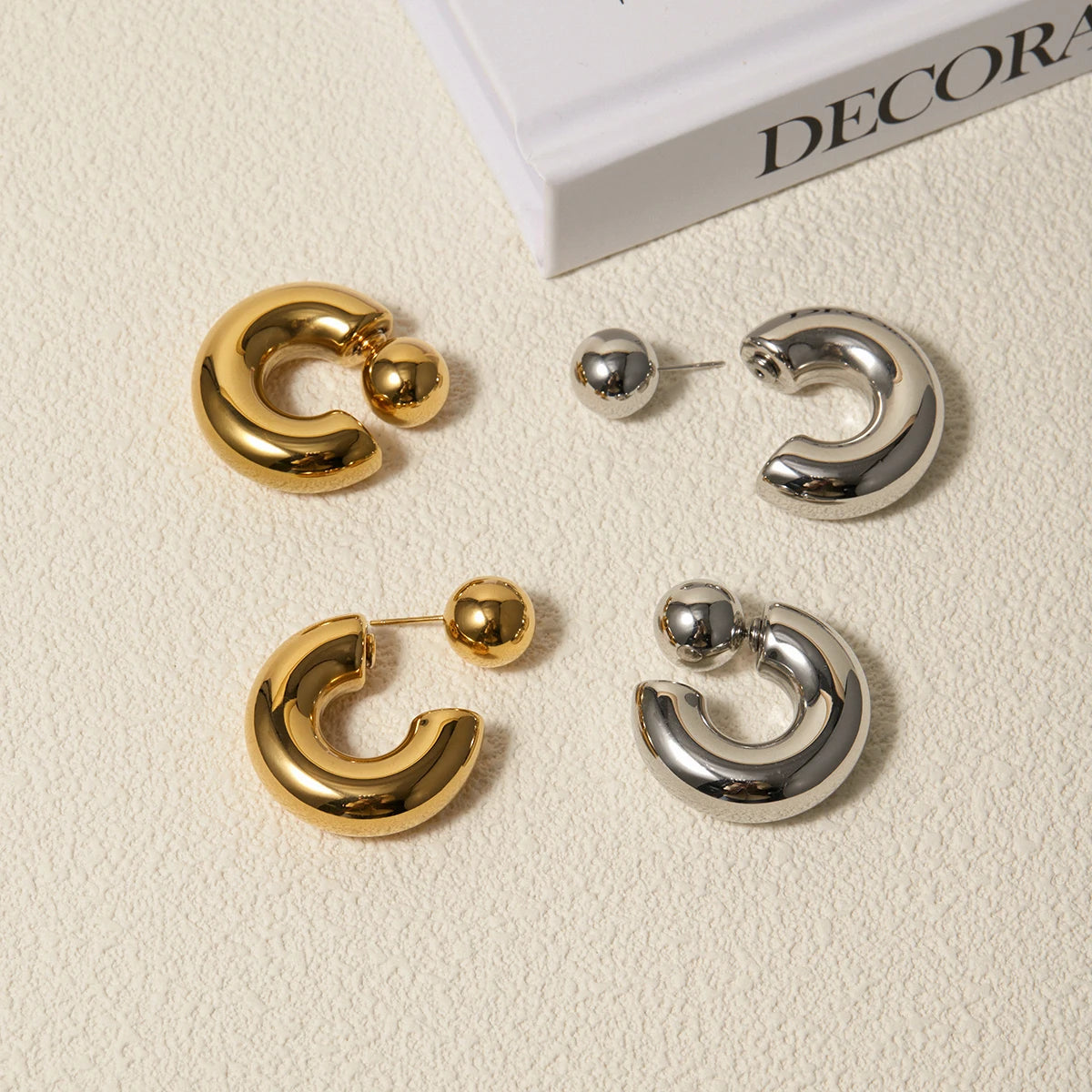 C-Shape Round Chunky Hoop Earrings
