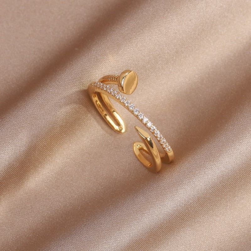14K Gold Plated & Cubic Zirconia Adjustable Stacking Rings and Earrings