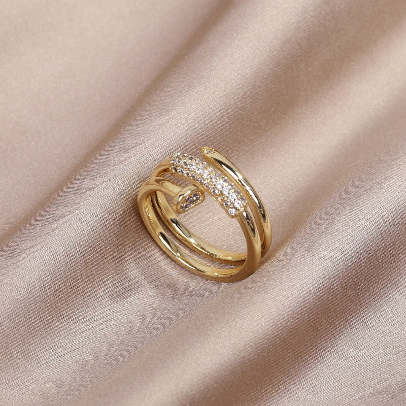 14K Gold Plated & Cubic Zirconia Adjustable Stacking Rings and Earrings