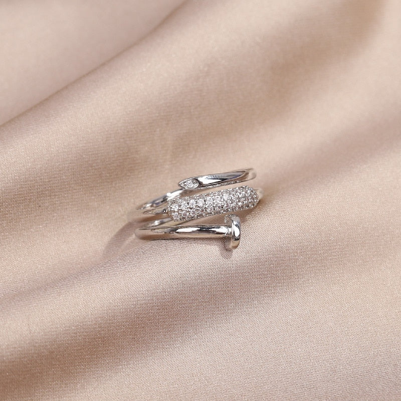 14K Gold Plated & Cubic Zirconia Adjustable Stacking Rings and Earrings
