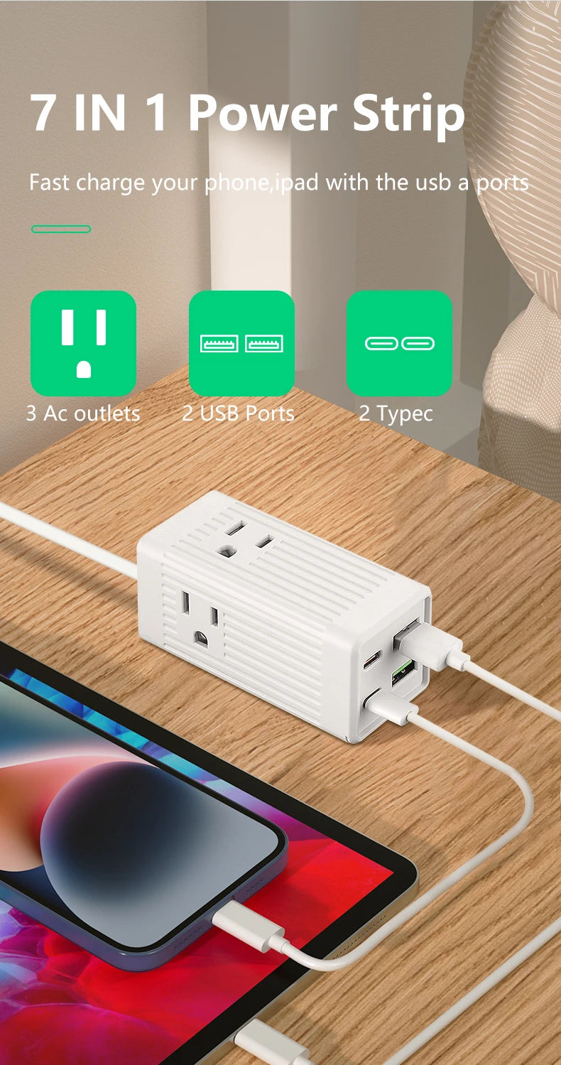 18W USB C Travel Power Strip, 4 Outlets 3 USB Ports