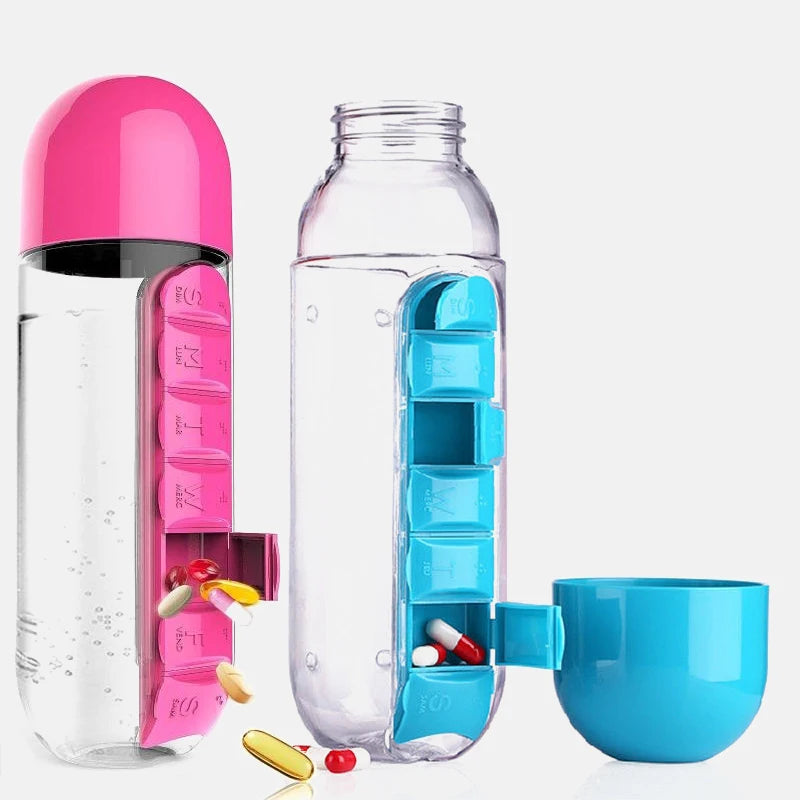 2 in 1 600ml 7 Grid Medicine Water Bottle