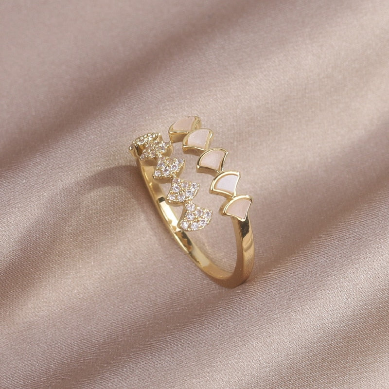 14K Gold Plated & Cubic Zirconia Adjustable Stacking Rings and Earrings
