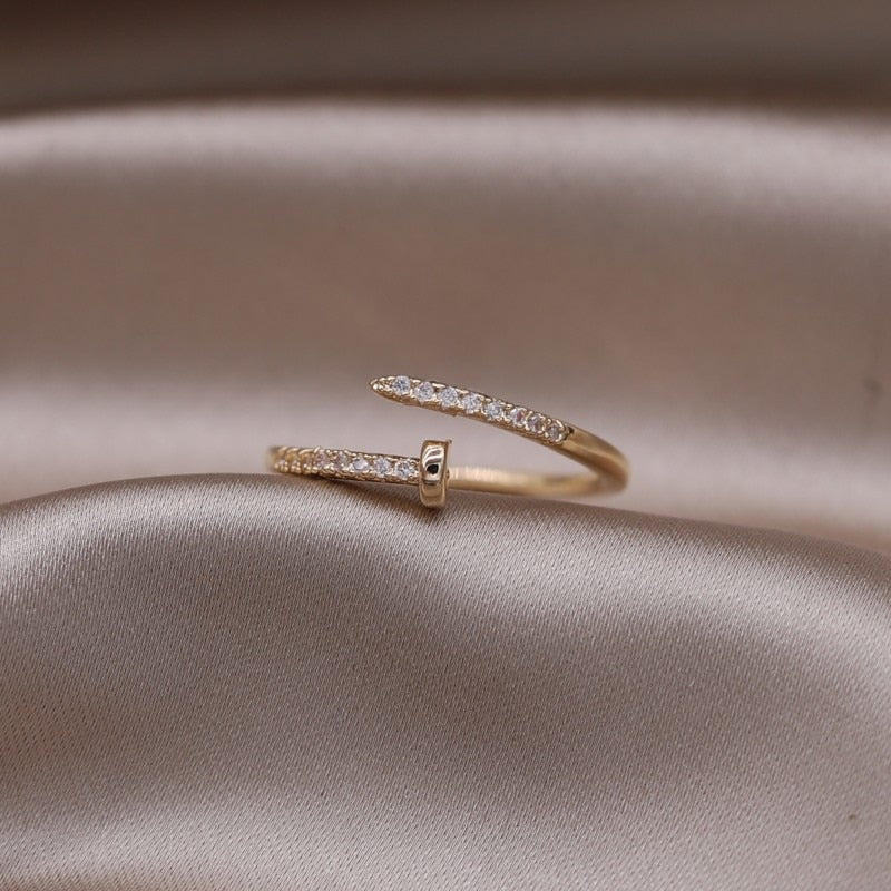 14K Gold Plated & Cubic Zirconia Adjustable Stacking Rings and Earrings