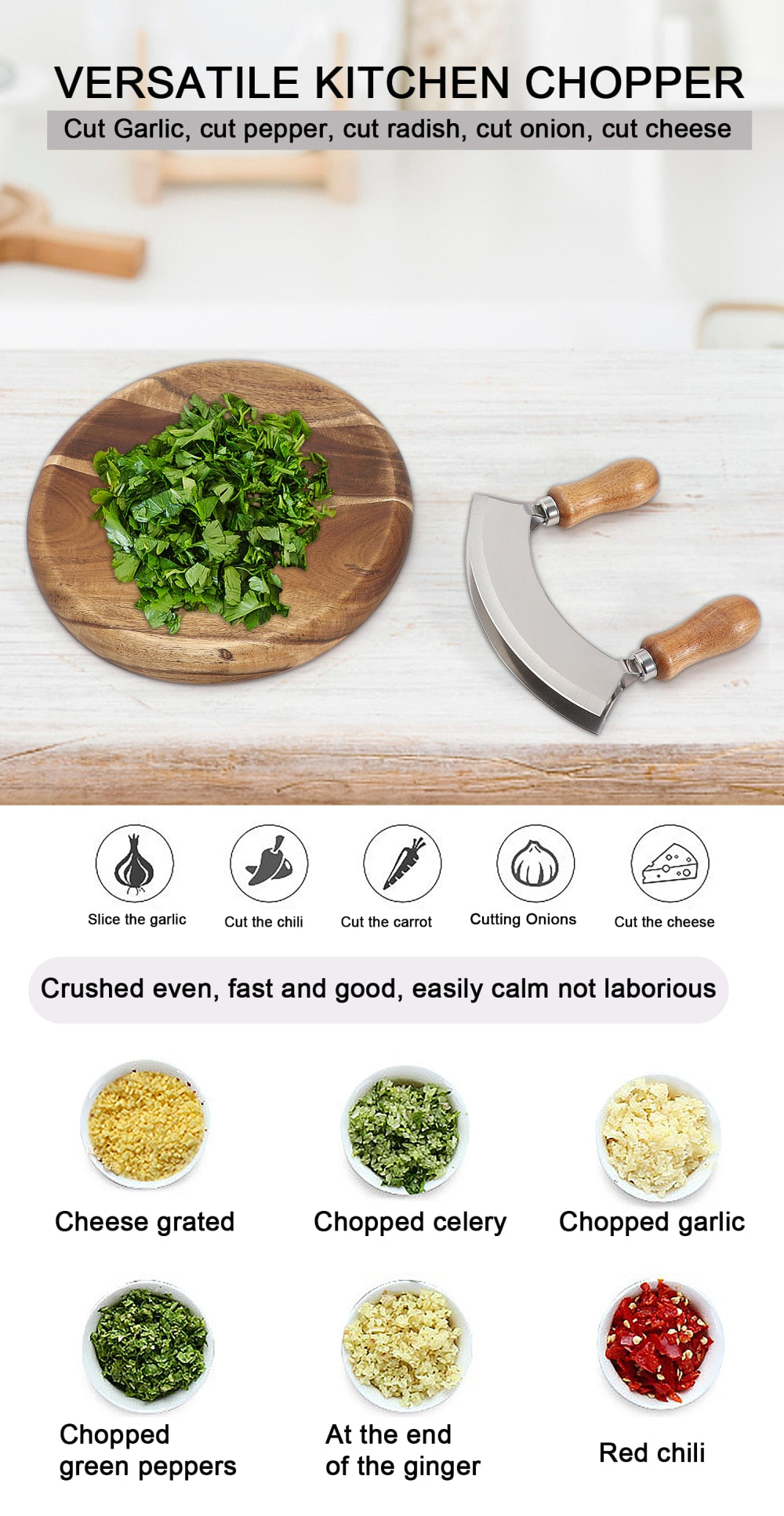 Curved Cutting Board With Rocker Knife