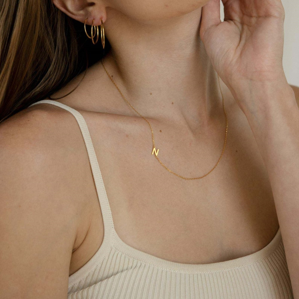 Stainless Steel Tiny Initial Necklace