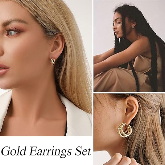 32 Pairs of Hypoallergenic Gold Earrings Set