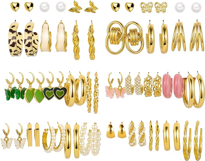 32 Pairs of Hypoallergenic Gold Earrings Set