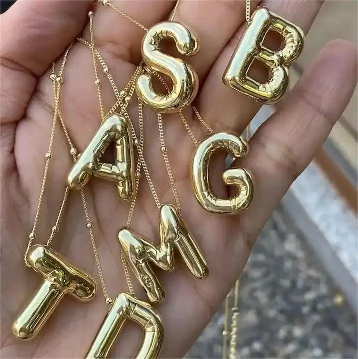 Gold Plated Chunky Bubble Initial Necklace