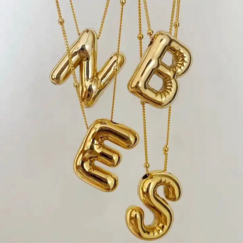 Gold Plated Chunky Bubble Initial Necklace