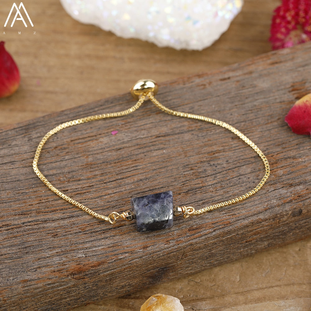 Natural Stone Gold Adjustable Bracelet