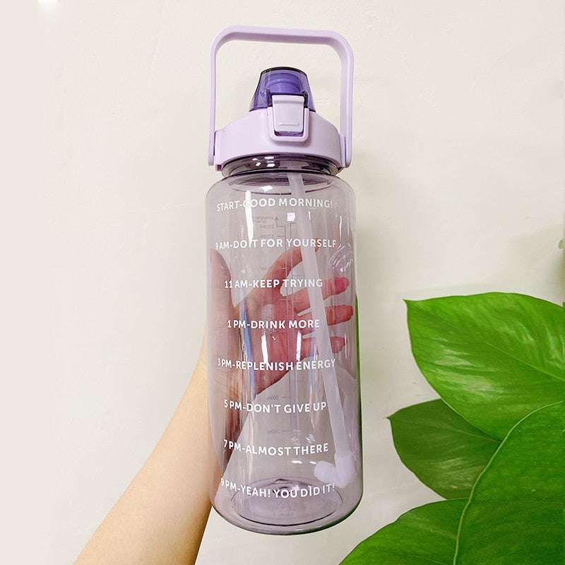 Half Gallon Motivational Water Bottle with Time Marker & Straw