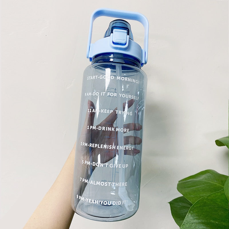 Half Gallon Motivational Water Bottle with Time Marker & Straw